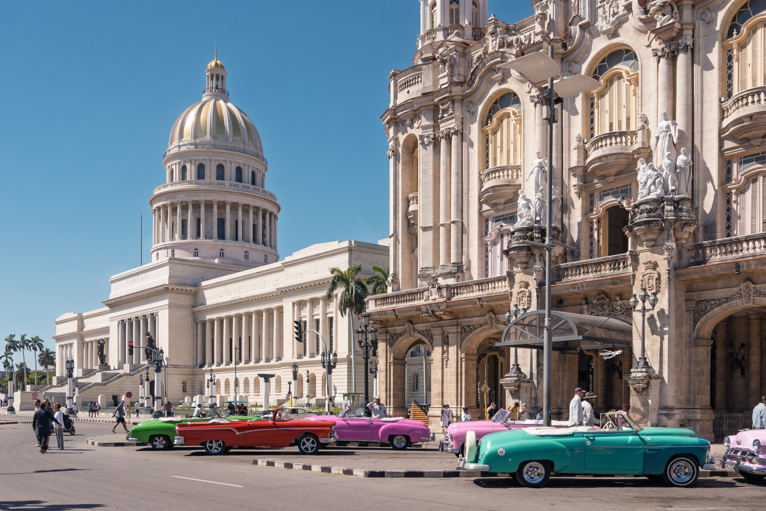 National Capitol of Cuba and classic cars in front of Gran Teatro, Havana 2025