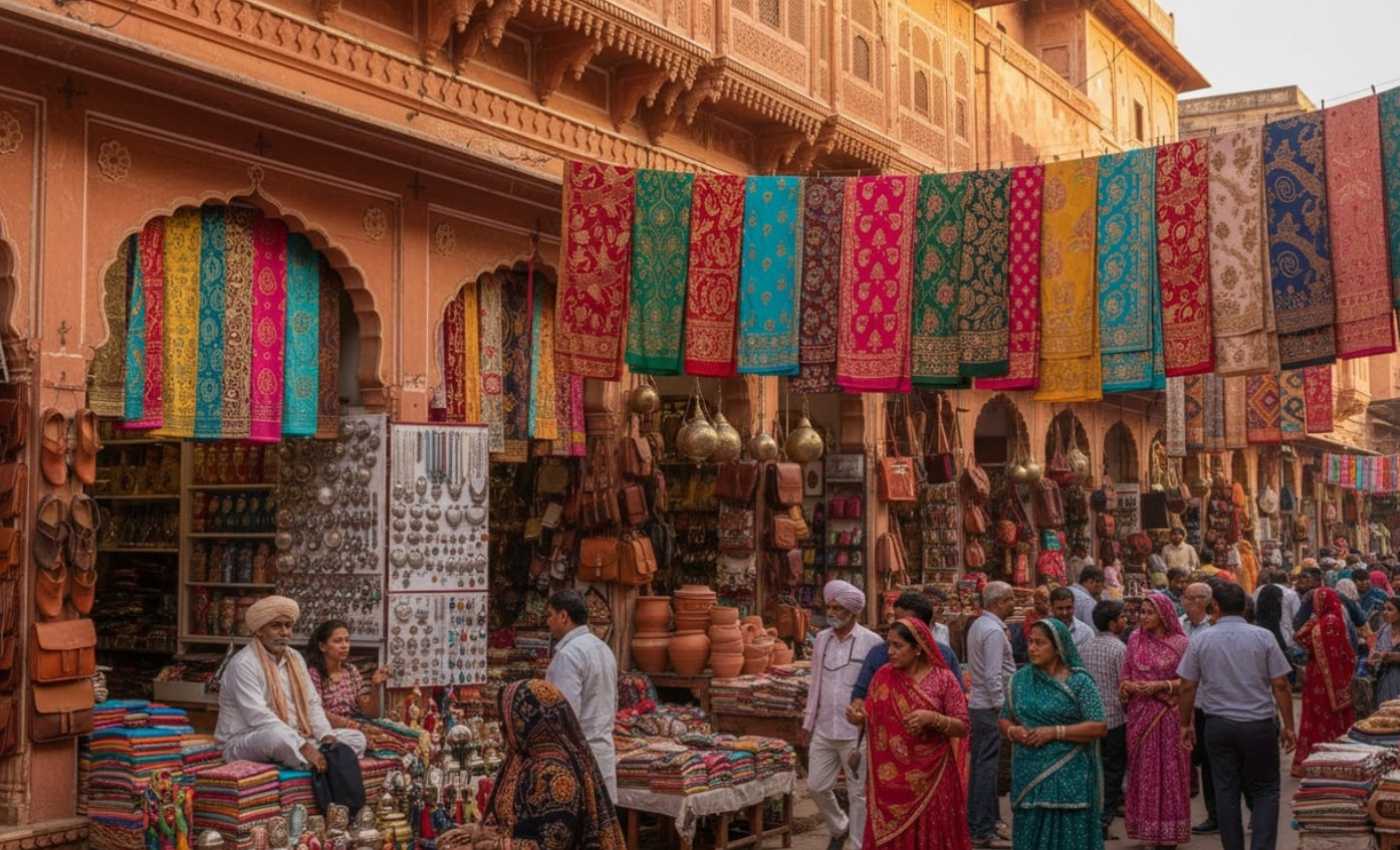 Traditional-Jaipur-bazaar-with-colorful-handicrafts-and-textiles